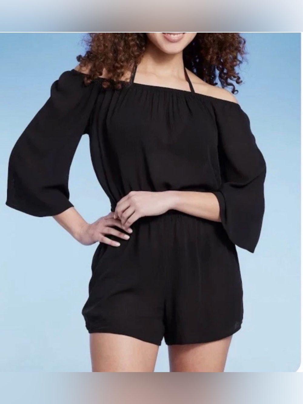 Women’s Kona Sol Off The Shoulder Gauze Swim Coverup Romper Black Size Small